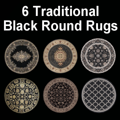 Second Life Marketplace 6 Traditional Round Black Rugs